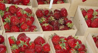Strawberries In Small, Wooden Boxes